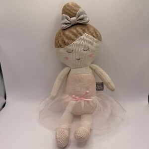 Emma Ballerina Knit Plush Doll Pink Tulle Tutu Silver Bow Nursery Rattle Toy